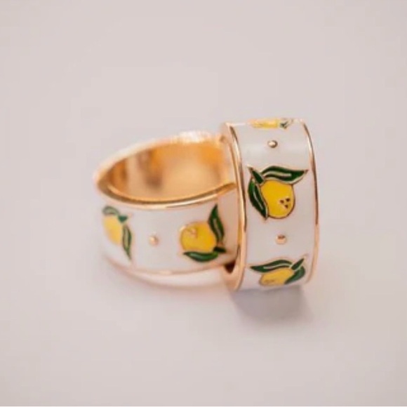 14k Gold Plated Fruity Lemon Hoop Earrings. New. - Picture 3 of 9